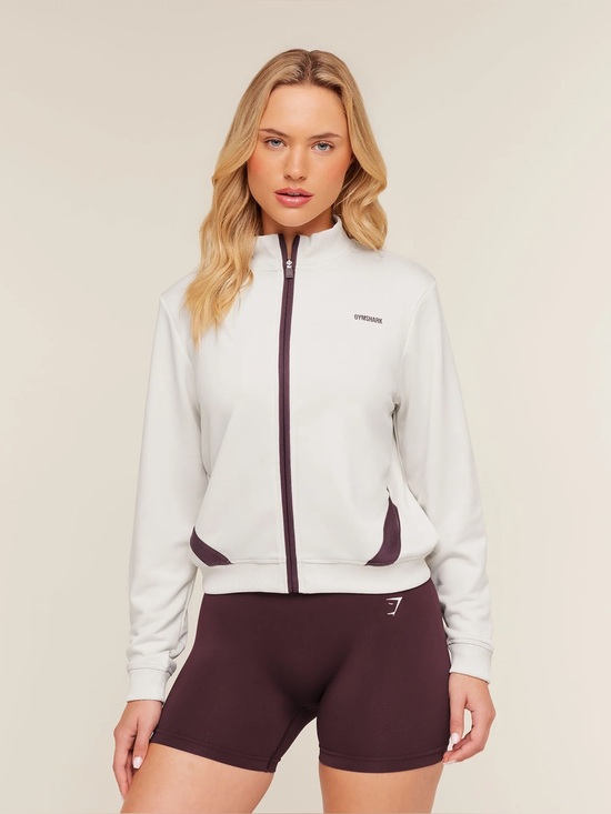 Gymshark Jackets & Blazers - Gymshark Lightweight Tricot Zip Through Jacket (Tinted White/Cherry Purple)